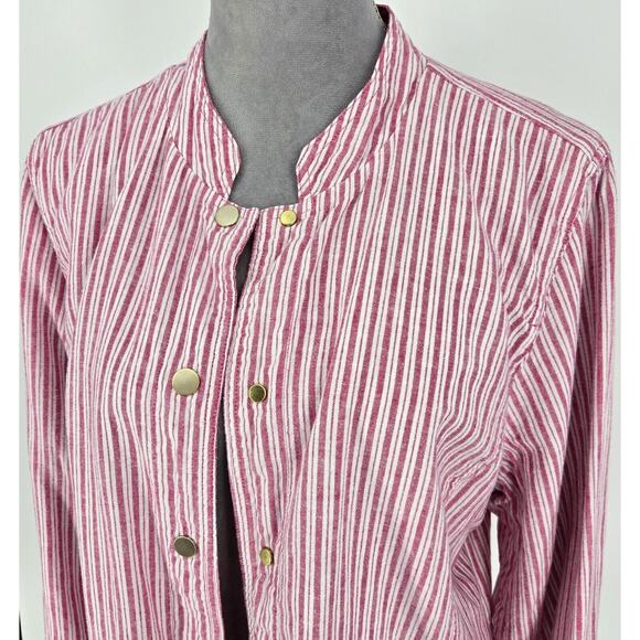Chicos Jacket 3 Womens XL Linen Blend Reversible Pink White Stripe Snaps Beach - Picture 8 of 16